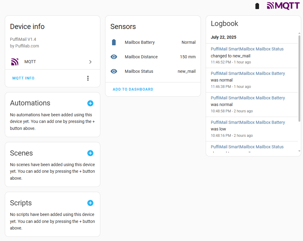 puffimail Home Assistant MQTT